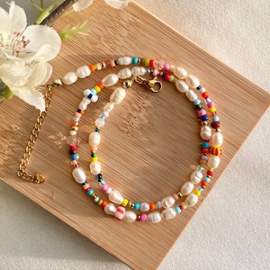 Aruba-handgemachte bunte Perlenkette aus Süßwasserperlen/ bunte Sommerkette/ Geschenkidee für sie/ gift idea/ Halskette bunt/ colorful chain