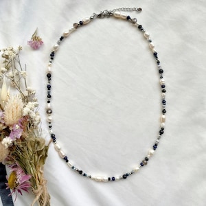 Handmade pearl necklace in black/white/necklace for men/dark pearl necklace/pearl jewelry for men/freshwater pearl necklace unisex/gift idea