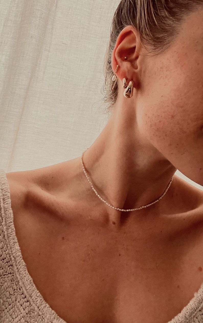 Aruba handmade delicate freshwater pearl necklace/ subtle pearl necklace/mini freshwater pearl necklace/ gift for her/ gift wife/mom/girlfriend image 6