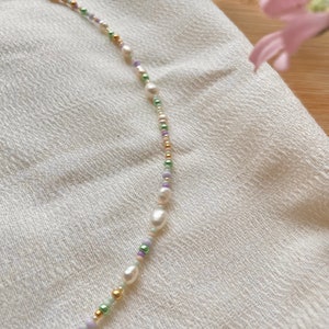 Handmade pearl necklace made of freshwater pearls in purple and green handmade pearl necklace/gift idea for her/gift idea for her/gift image 4