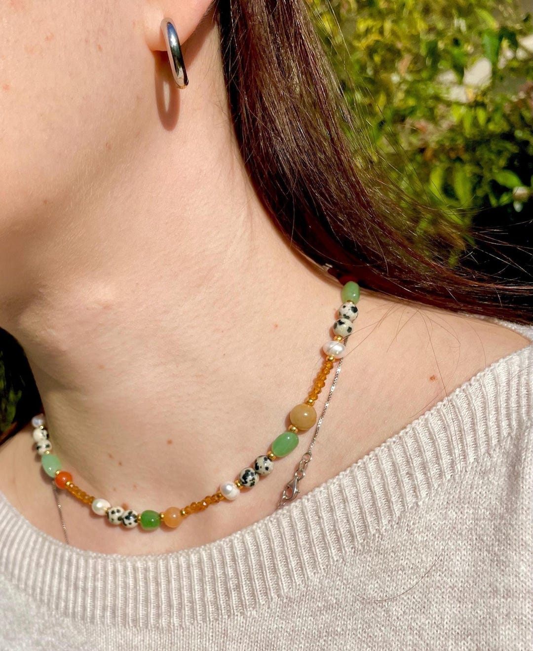 Collier Lover Shy Quartz Rose Pierre Naturelle Fait Main Acier Inoxydable