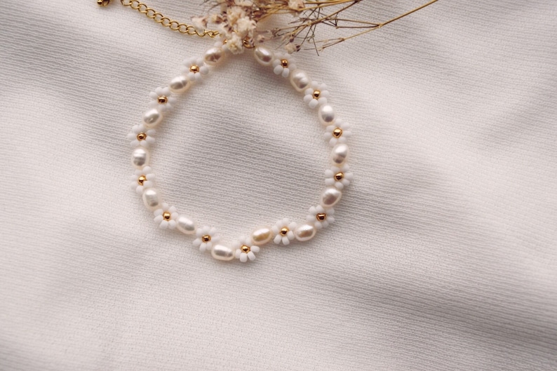 Aruba handmade flower bracelet with real freshwater pearls/gift ideas girlfriend/Daisybracelet/bracelet/cute bracelet/Mother's Day/girlfriend image 3