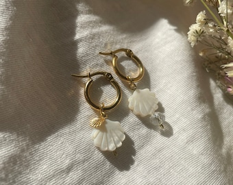 Golden earrings/ Mix and match/ Hoop earrings with pendant/ Gift idea earring|Summer earrings/Hoop earrings gold silver shell/ Boho Golden Earrings
