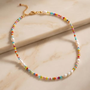 Collana colorata fatta a mano con perle d'acqua dolce/impermeabile/collana colorata da donna/collana estiva colorata/collana/idea regalo per donne