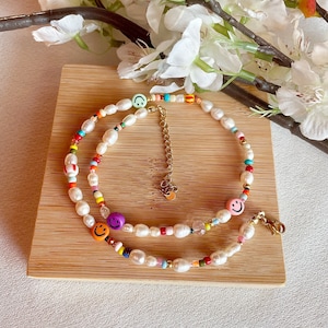 Aruba- handmade colorful pearl necklace made of freshwater pearls and smile pearl /necklace for her colorful /handmade pearl jewelry/ gift idea