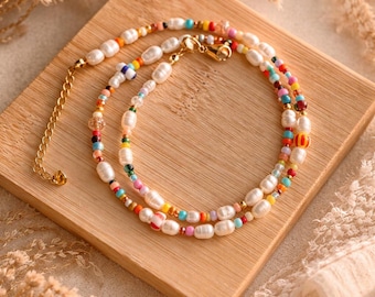 Aruba-handgemachte bunte Perlenkette aus Süßwasserperlen/colorful necklace/ Geschenkidee für sie/gift idea/Halskette bunt/Geschenk für sie