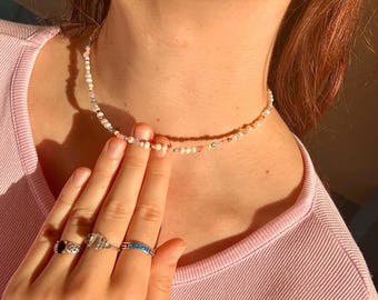 Handmade pearl necklace made of freshwater pearls in pastel colors/ handmade pearl necklace / colorful pearl necklace / gift idea for her / gift idea