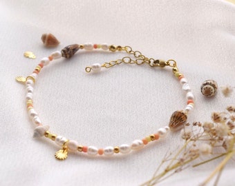 Aruba- handmade anklet/bracelet with real freshwater pearls and tropical details/summer jewelry/anklet/gift idea for girlfriend