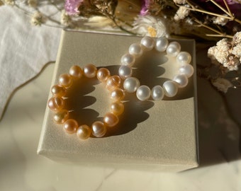 Aruba- handmade pearl rings made of freshwater pearls in white/peach/ gift idea mom/wife/girlfriend/pearl jewelry/rings/large rings