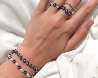Aruba- handmade jewelry set with flower bracelets and rings/Daisybracelet/Gift Woman/Gift Idea/Bracelet