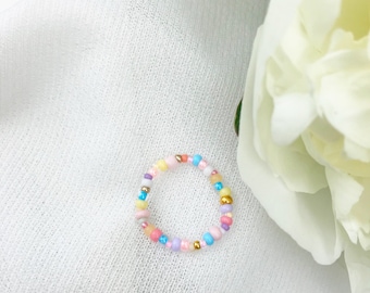 Aruba handmade pearl ring in pastel/ colorful beaded ring/ handmade gift for her/ handmade jewelry/ handmade pearl rings