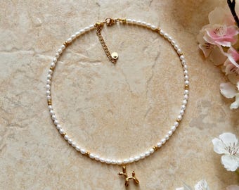 Collar hecho a mano con auténticas perlas de agua dulce / Perro globo / Regalo de Navidad / Collar de perlas / Collar personalizado / Idea de regalo para ella
