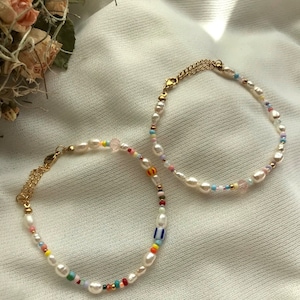 Handmade colorful pearl bracelets made of freshwater pearls/ pearl jewelry/ colorful jewelry/friendship bracelets/girlfriend gift/bracelets Set (beide) Gold