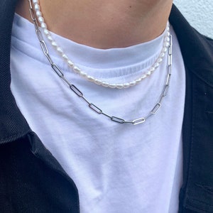 Aruba- handmade necklaces for men/ link chains/ pearl necklaces/ high-quality pearl necklace, freshwater pearl necklace, men's pearl necklace