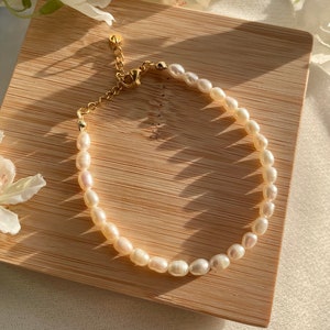 Handmade pearl bracelet made of high quality freshwater pearls & 18k gold plating/ pearl jewelry/ handmade gifts/ gift idea for her image 7