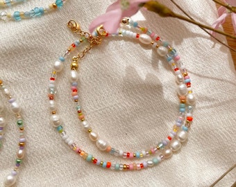 Aruba-handmade colorful pearl necklace made of freshwater pearls/ colorful summer necklace/ gift idea for her/ gift idea/ colorful necklace/ colorful chain