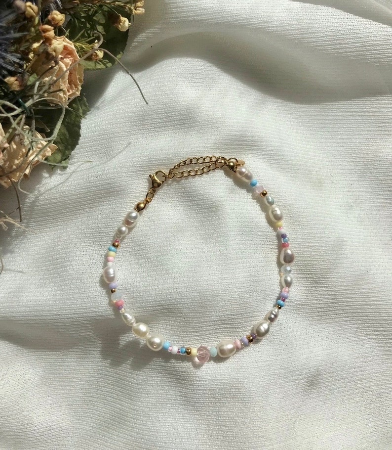 Handmade colorful pearl bracelets made of freshwater pearls/ pearl jewelry/ colorful jewelry/friendship bracelets/girlfriend gift/bracelets Armband 2/Gold