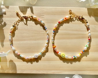 Handmade colorful beaded bracelets with smile bead/personalized jewelry woman/colorful jewelry/friendship bracelets/gift girlfriend