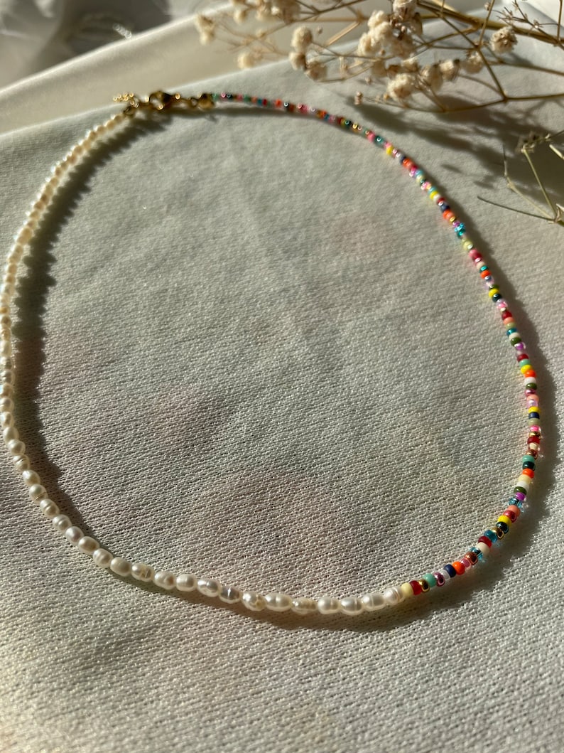 Aruba handmade, colorful mini freshwater pearl necklace/delicate pearl necklace/beaded choker/ summer necklace/ subtle necklace wife mom girlfriend image 5