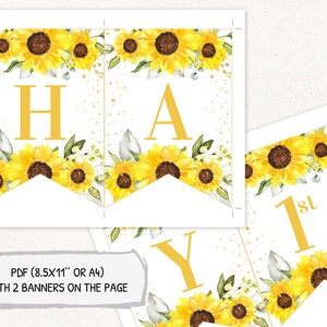 Sunflower Happy Birthday Banner, Editable Sunflower Birthday Party ...
