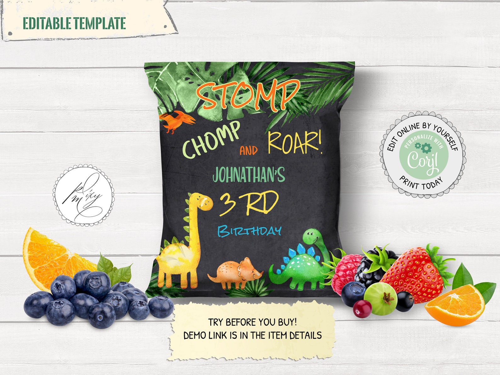 Editable Dinosaur Fruit Snacks Wrapper Dinosaur Fruit Snack Etsy