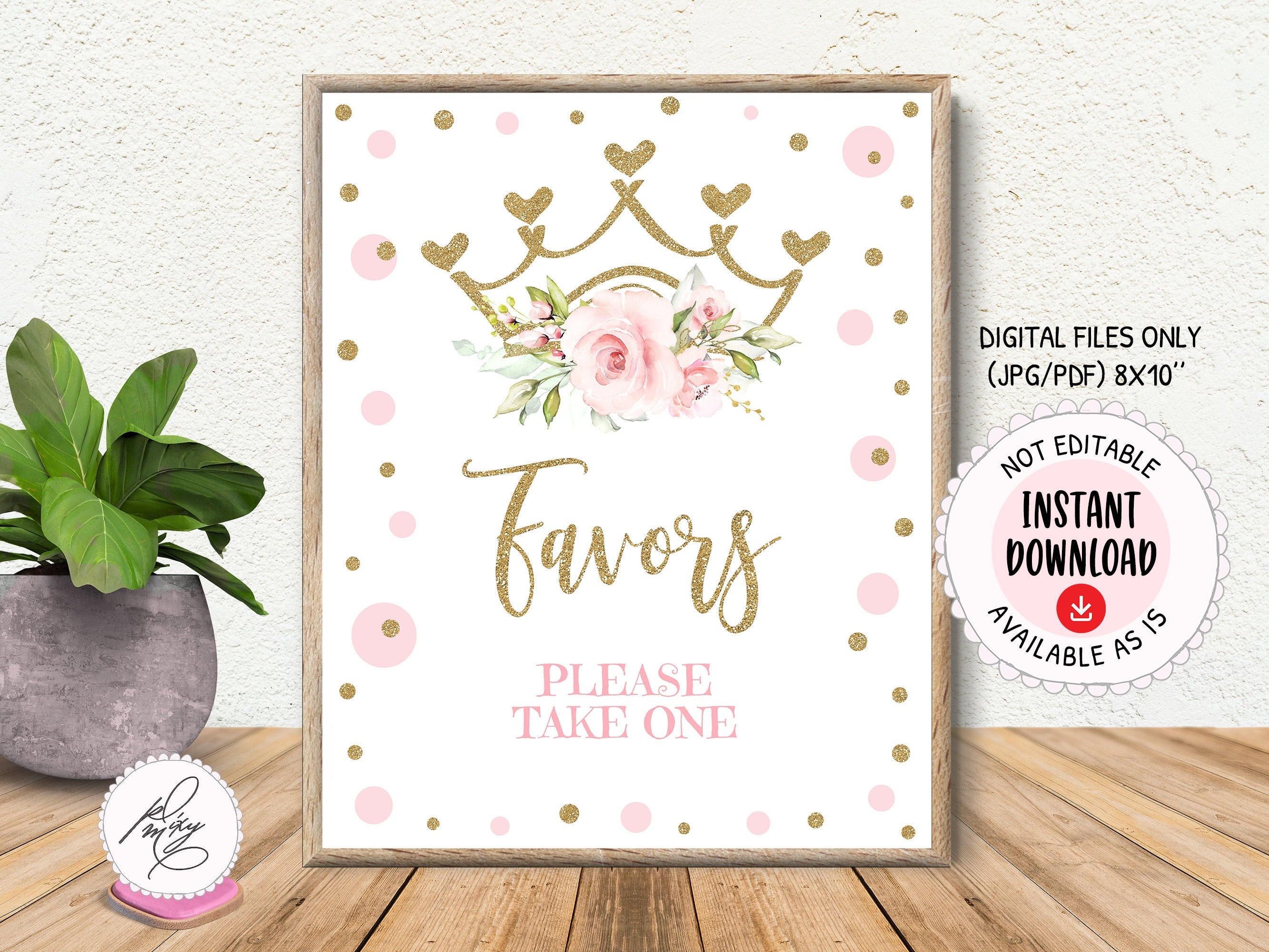 Princess Favors Sign Princess Birthday Girl Decoration Blush Etsy