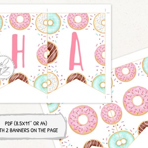 Donut Happy Birthday Banner, Editable Donut Birthday Party Decoration ...
