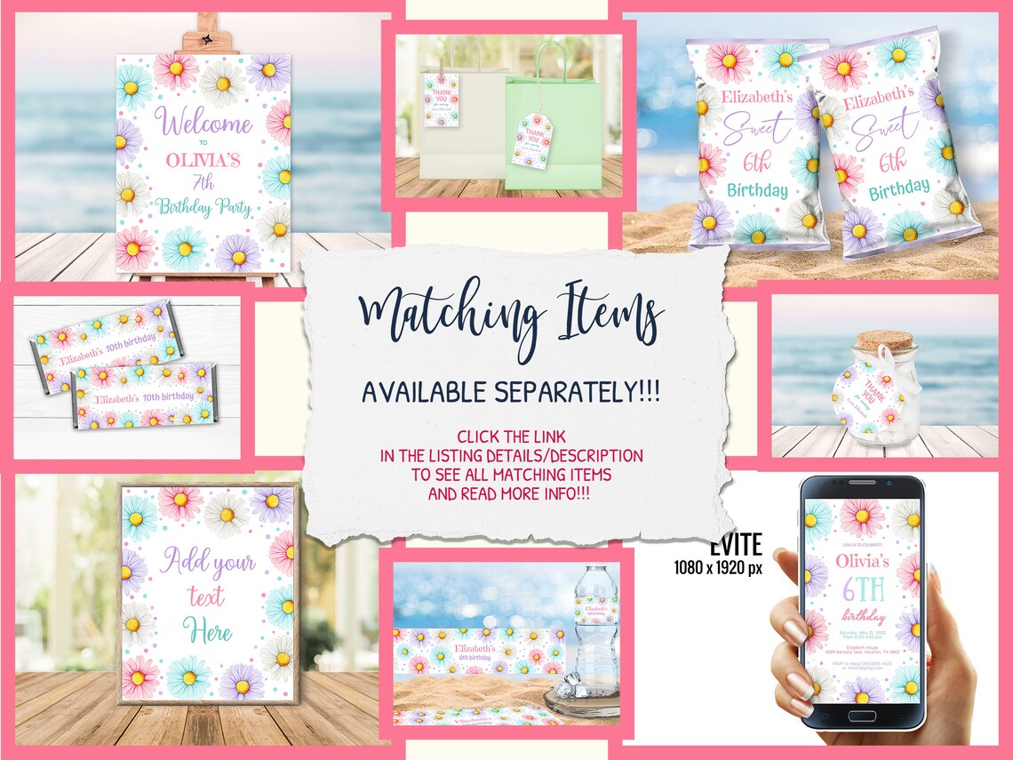 Daisy Birthday Girl Sign Editable Colorful Daisies Etsy