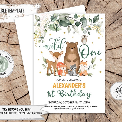 EDITABLE Fox Birthday Invitation Forest Animals Party Invite - Etsy