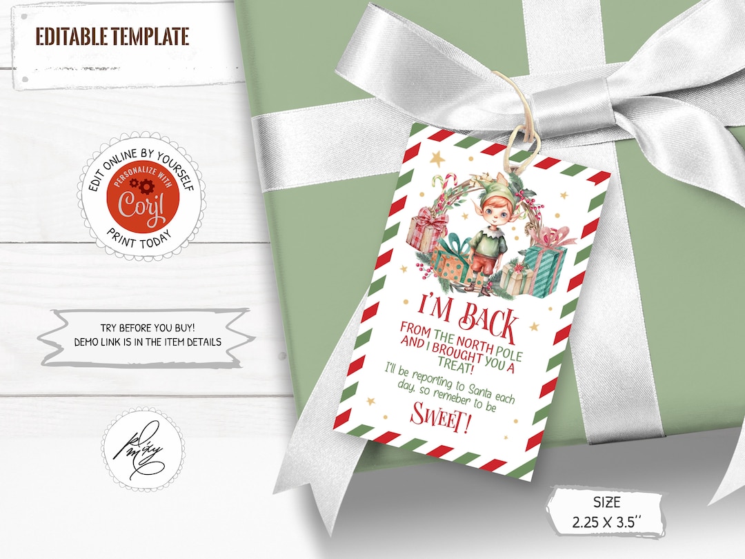 Editable Christmas Elf Gift Tag Elf Boy Treat Tag Elf