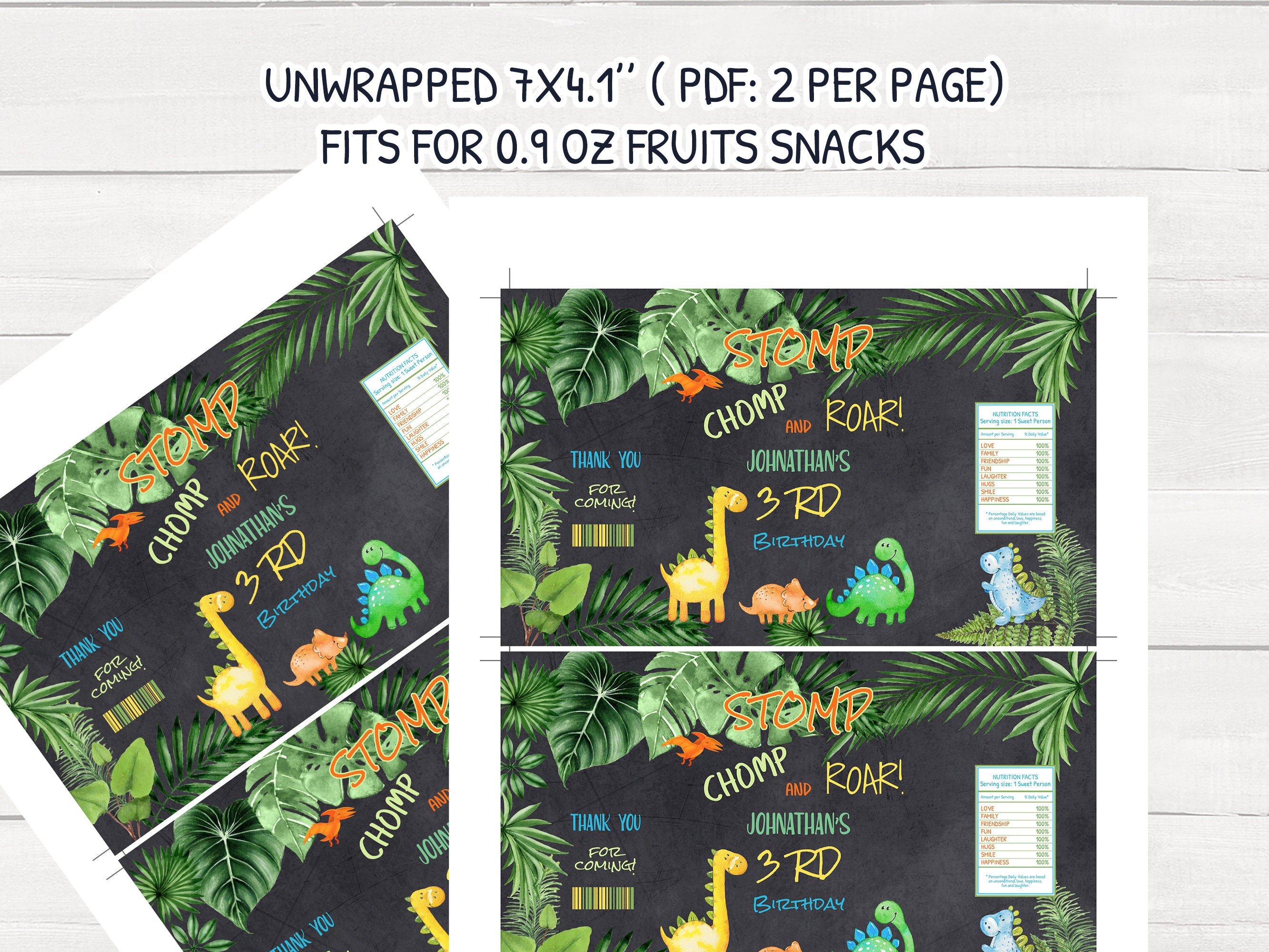 Editable Dinosaur Fruit Snacks Wrapper Dinosaur Fruit Snack Etsy