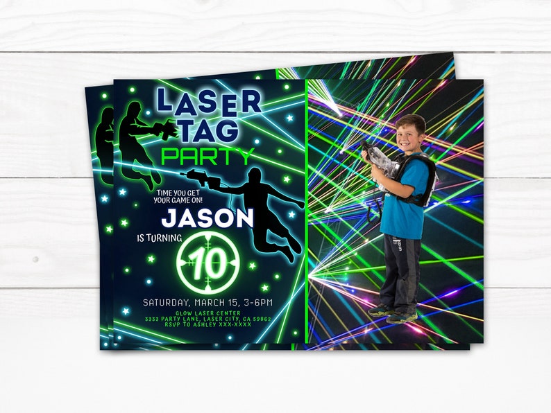 Editable Laser Tag Party Birthday Photo Invitation Boy Etsy