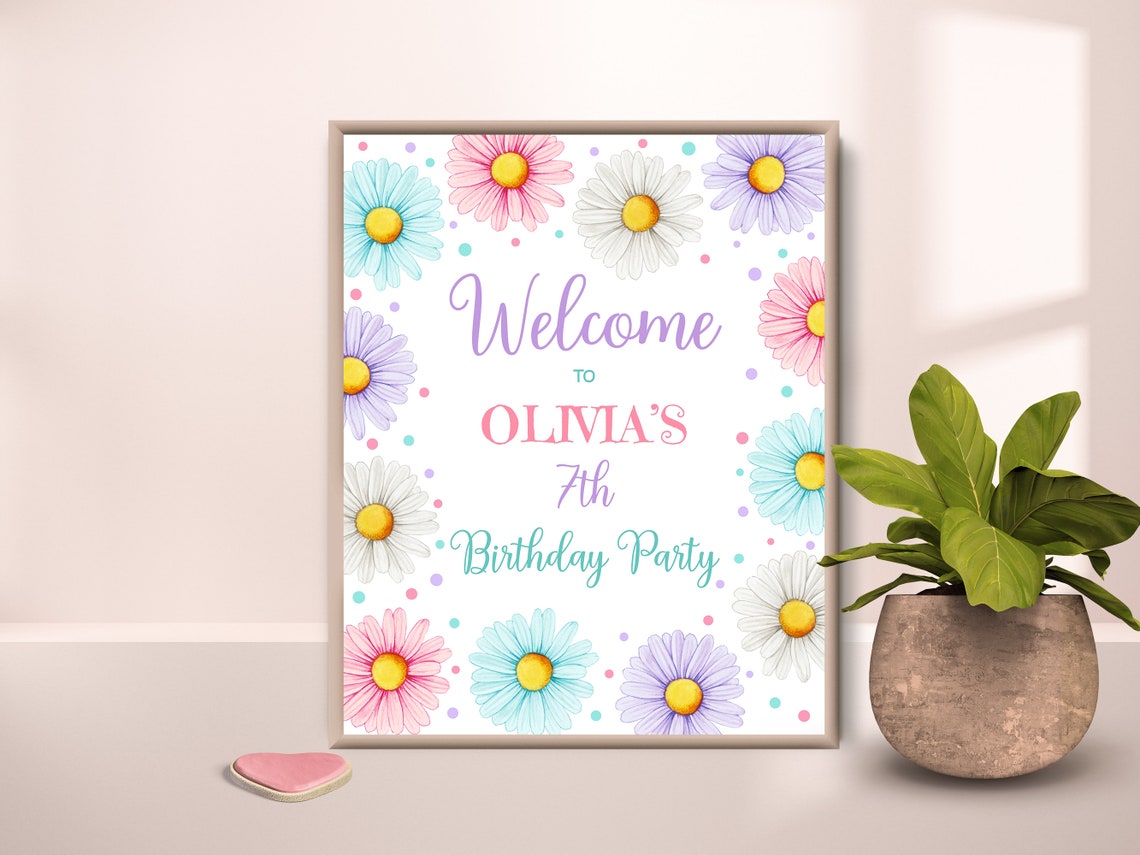 Daisy Birthday Girl Sign Editable Colorful Daisies Etsy