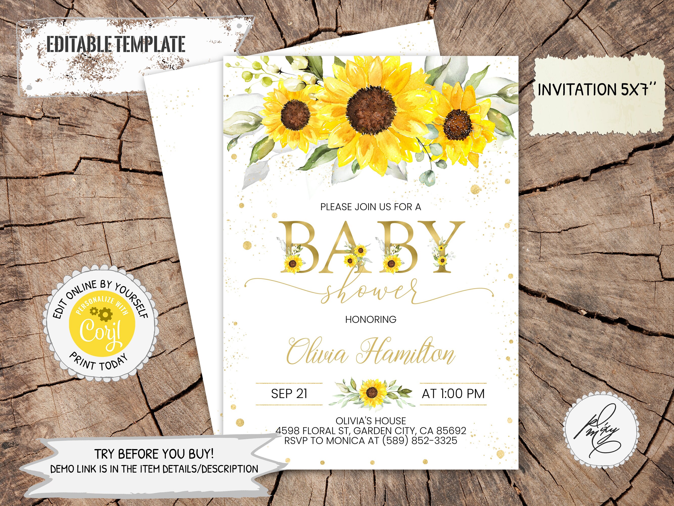 Editable Sunflower Baby Shower Invitation Girl Boho Baby Etsy
