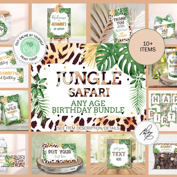 Editable Leopard Print Birthday Any Age Birthday Bundle, Jungle Safari Birthday Party Package, Wild Birthday Printable Party Package PM052