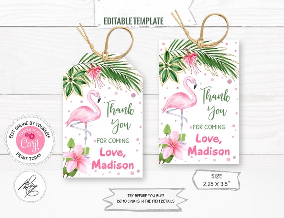 Flamingo Favor Tag Tropical Thank You Tag Flamingo Gift Tag - Etsy