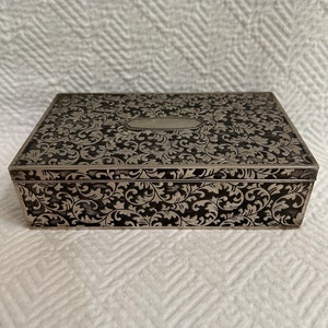 Vintage 1940’s Silver Plate Embossed Floral Jewelry or Trinket Box