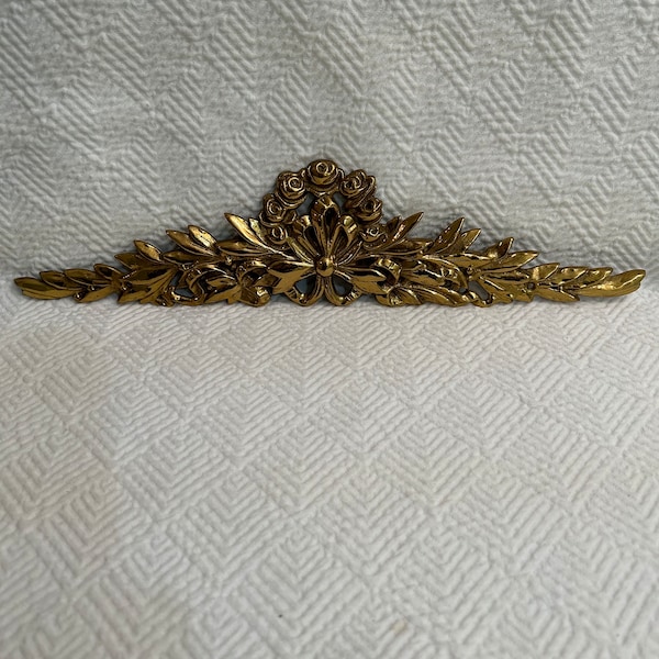 Mid 20th Century Brass Floral Swag Wall Hanging or Pediment