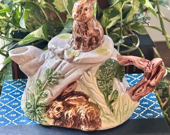 Vintage CBK Majolica Style Bunny Rabbit Tea Pot