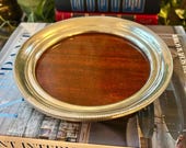 1970’s Revere Pewter 8” Round Tray With Faux Wood Surface