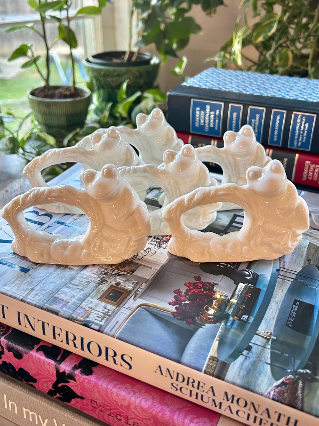 Vintage White Porcelain Frog Napkin Rings – Set of 6, DH Holmes New ...