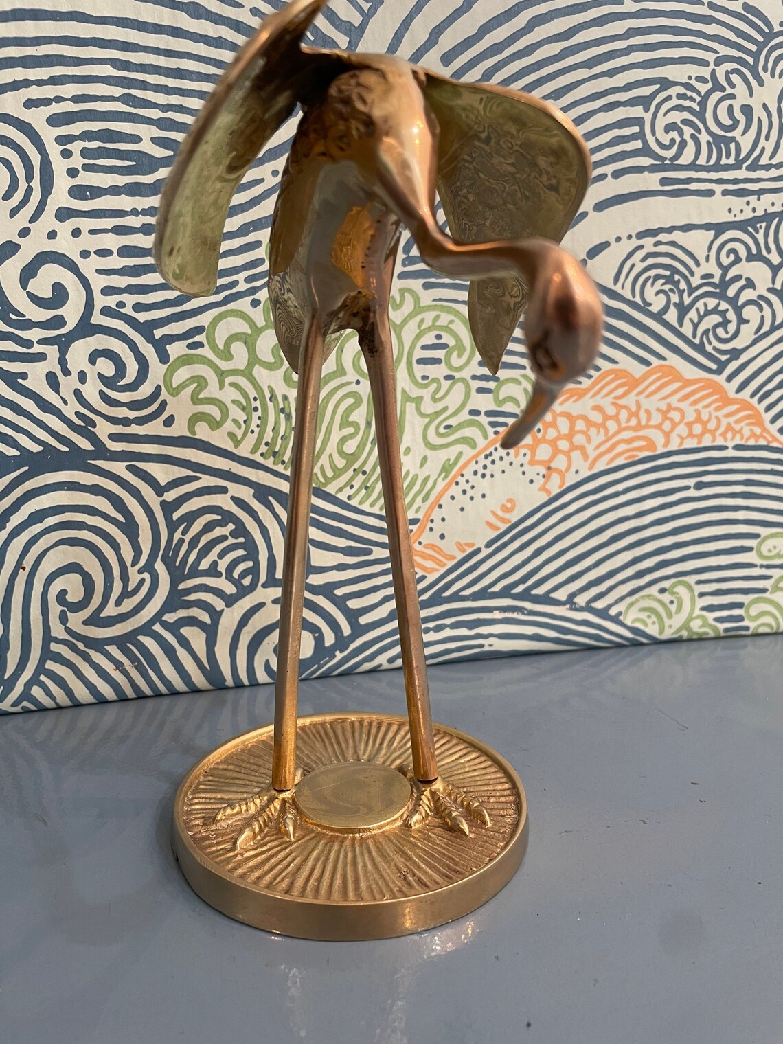 Vintage Brass Crane Figurine Etsy