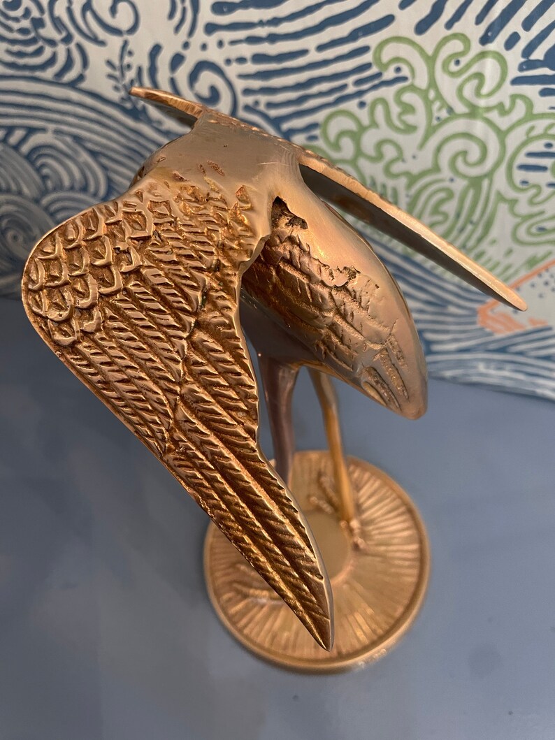 Vintage Brass Crane Figurine Etsy
