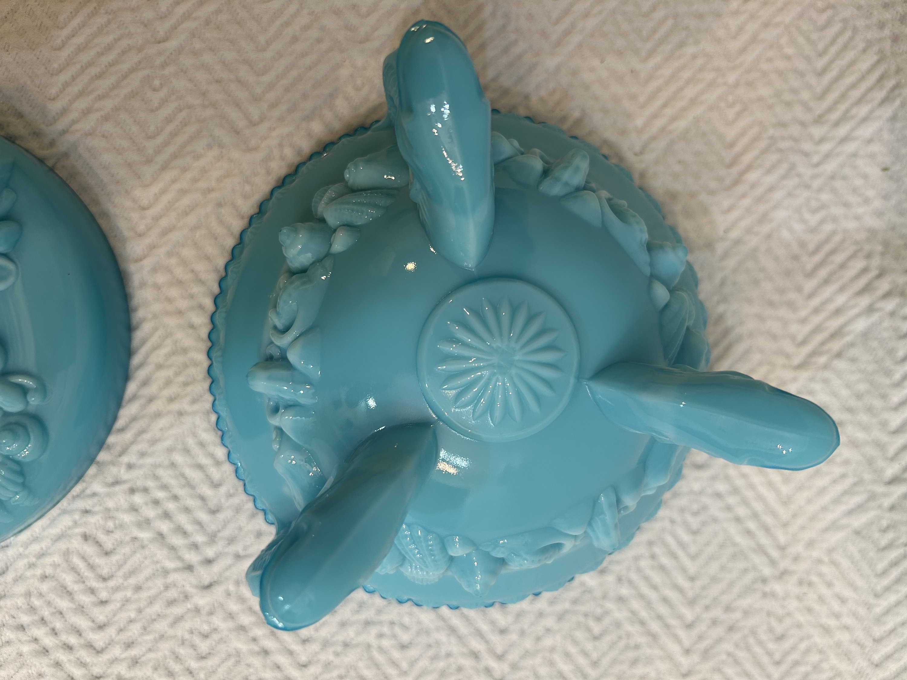 Mid 20th Century Westmoreland Blue Milk Glass “argonaut