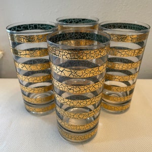 1960’s Culver “Regiment” Green and Gold Highball Glasses - a Set of 4