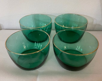 Vintage 1970’s Libbey Juniper Green Desert Bowls - a Set of 4