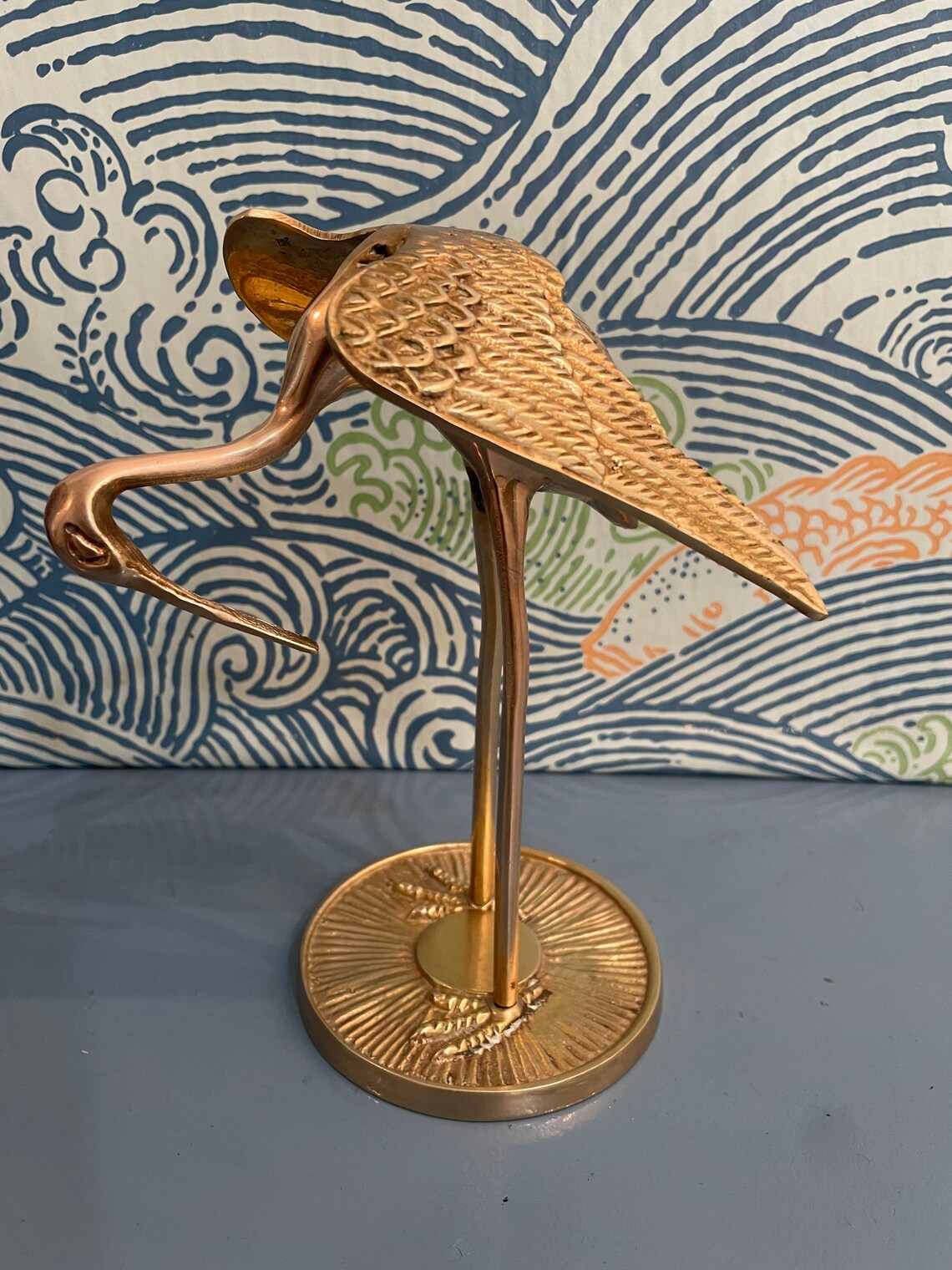 Vintage Brass Crane Figurine Etsy
