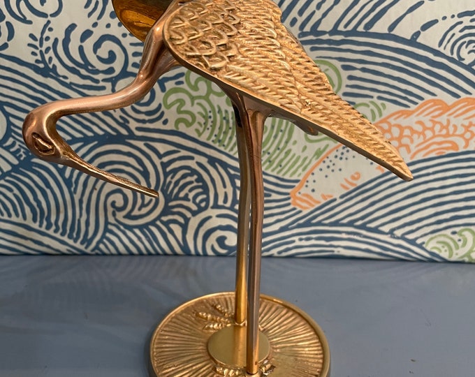 Vintage Brass Crane Figurine Etsy