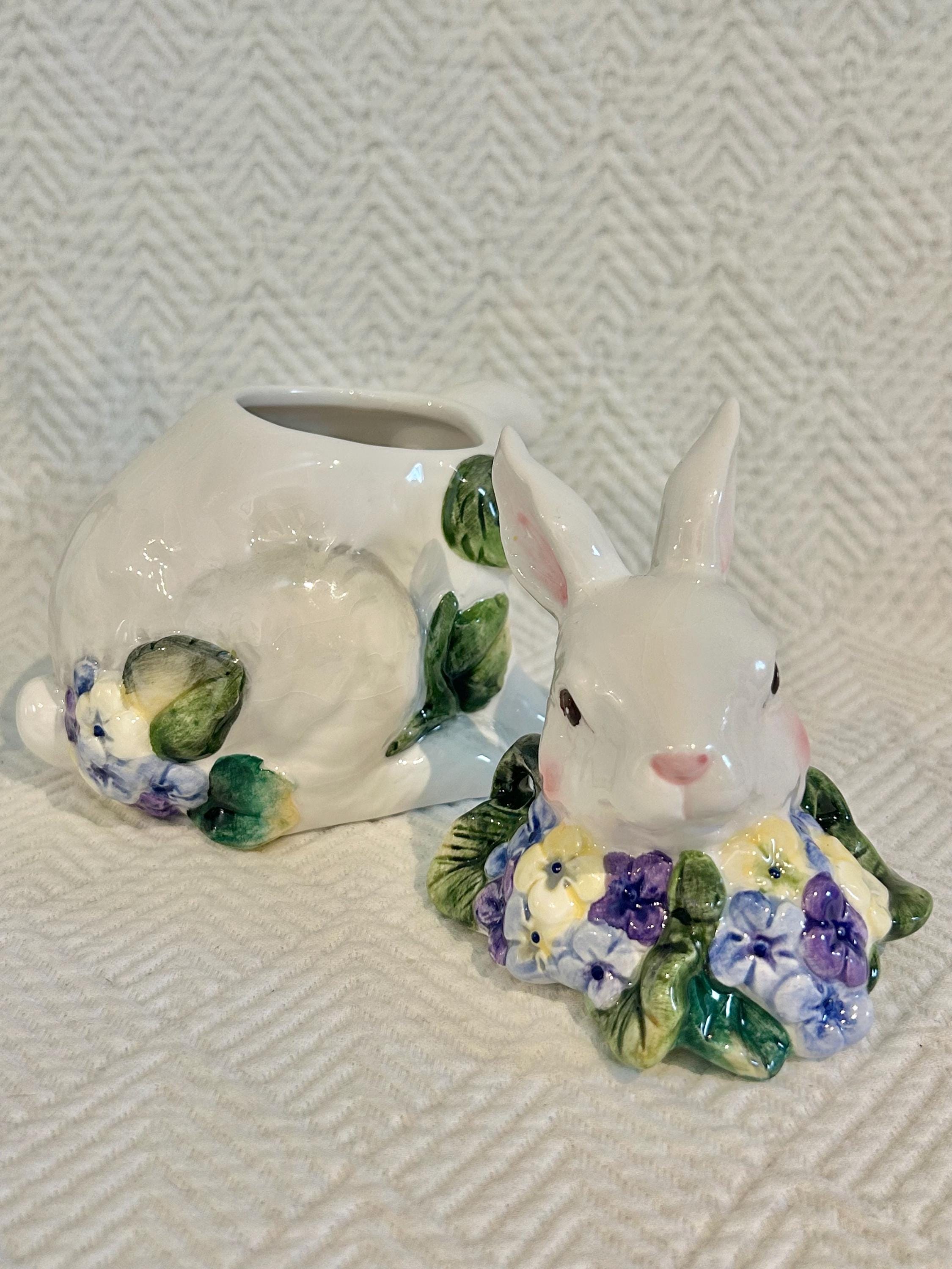 Late 20th Century Porcelain Bunny Rabbit Creamer and Sugar With Blue ...