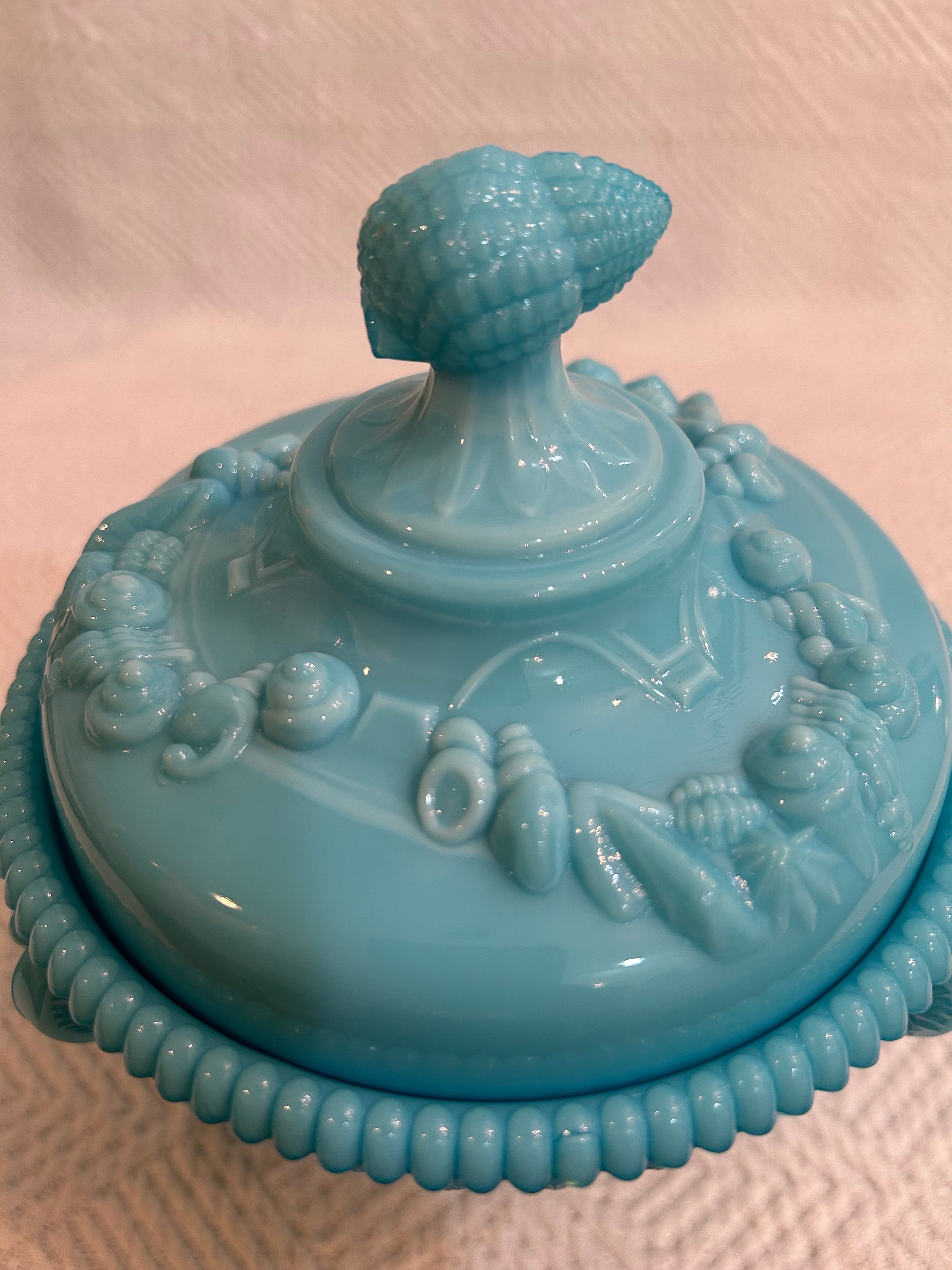 Mid 20th Century Westmoreland Blue Milk Glass “argonaut